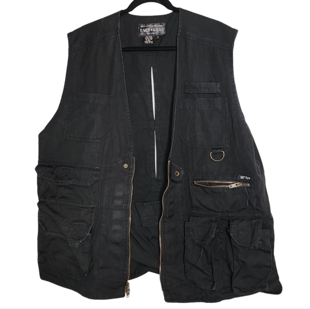 Tact Gear Black Zip Vest Fishing Hunting Outdoors Multiple Pockets Mens Size XL